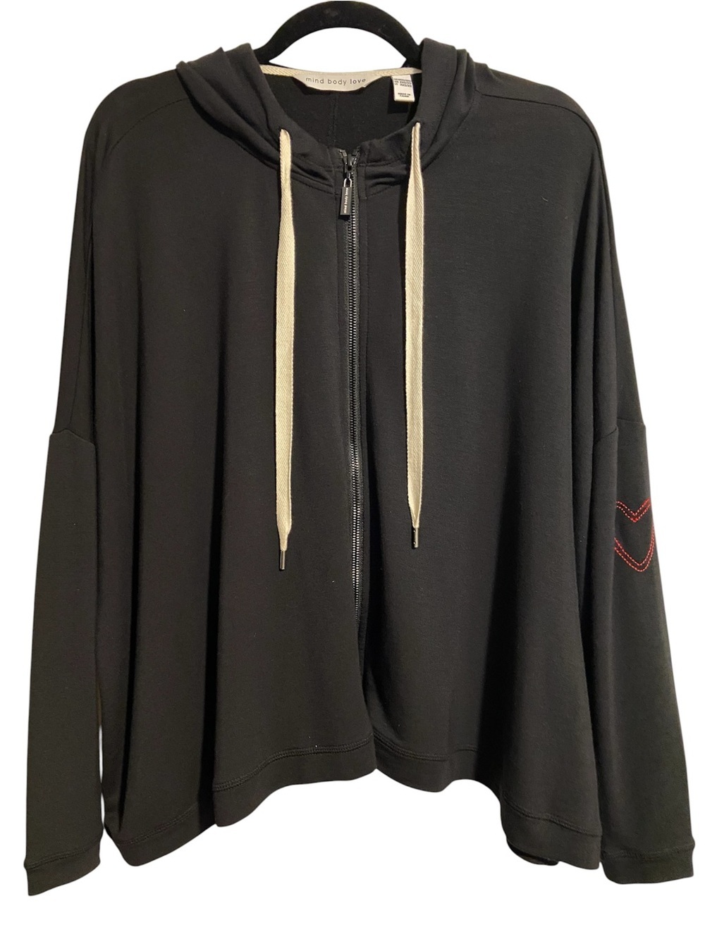Mind Body Love by Peace Love World Active Zip Front Hoodie Jacket Black XXXS/XXS